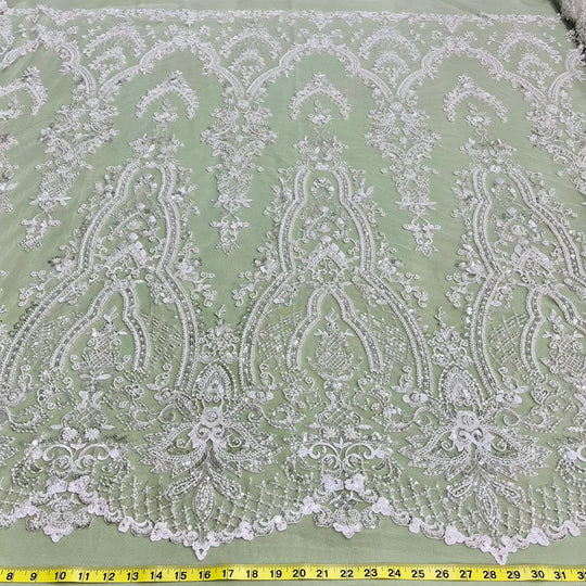 Beaded Lace Fabric Embroidered on 100% Polyester Net Mesh | Lace USA - GD-227239 Ivory