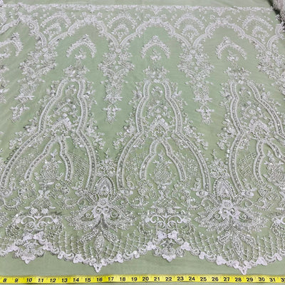 Beaded Lace Fabric Embroidered on 100% Polyester Net Mesh | Lace USA - GD-227239 Ivory