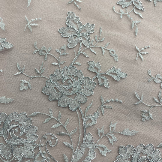 Corded Bridal Lace Fabric Embroidered on 100% Polyester Net Mesh | Lace USA