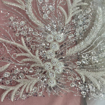 Beaded Lace Fabric Embroidered on 100% Polyester Net Mesh | Lace USA - GD-220712 Antique Silver