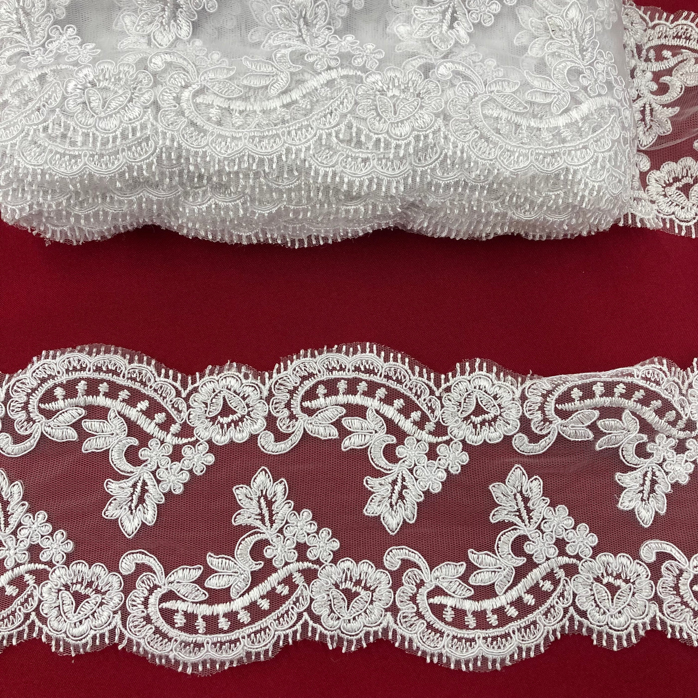 Corded & Embroidered Double Sided Trimming on Mesh Net Lace. Lace USA