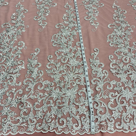 Beaded & Corded Bridal Fabric Lace Embroidered on 100% Polyester Net Mesh | Lace USA