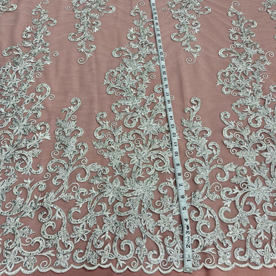 Beaded & Corded Bridal Fabric Lace Embroidered on 100% Polyester Net Mesh | Lace USA