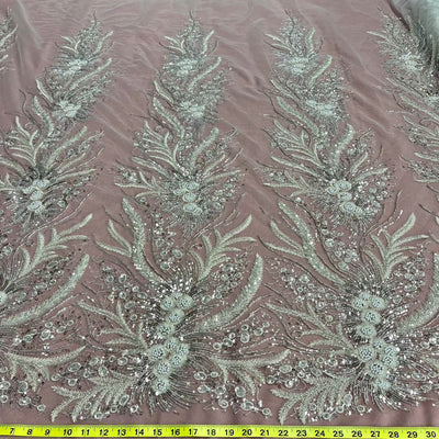 Beaded Lace Fabric Embroidered on 100% Polyester Net Mesh | Lace USA - GD-220712 Antique Silver