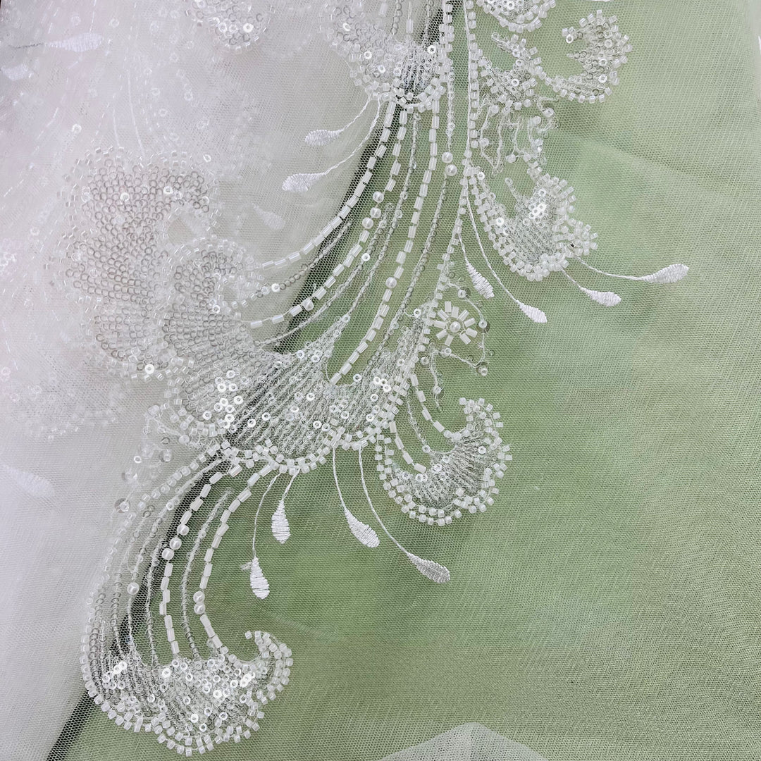 Beaded Lace Fabric Embroidered on 100% Polyester Net Mesh | Lace USA