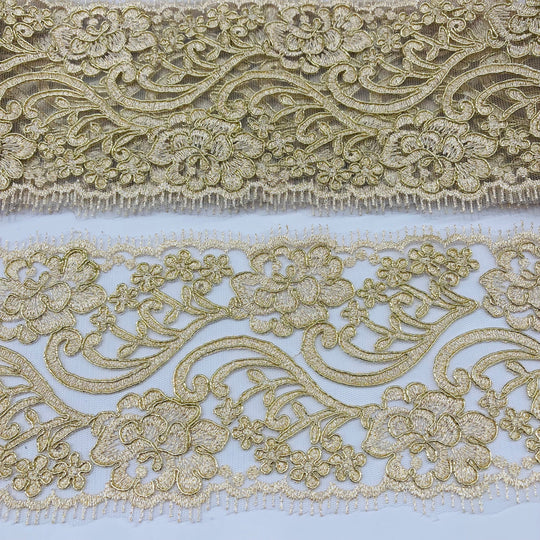 Corded & Embroidered Double Sided Trimming on Mesh Net Lace. Lace USA