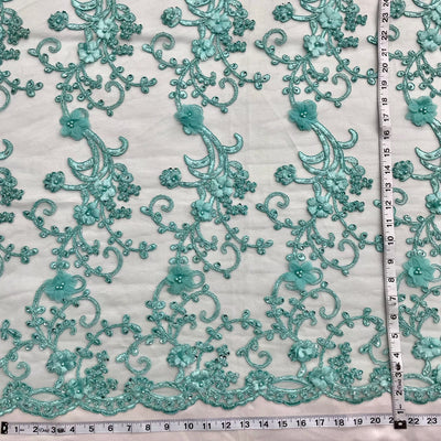 Beaded 3D Floral Lace Fabric Embroidered on 100% Polyester Net Mesh | Lace USA - GD-SG01