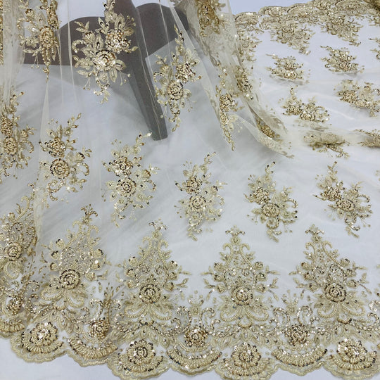 Beaded Lace Fabric Embroidered on 100% Polyester Net Mesh | Lace USA - GD-88