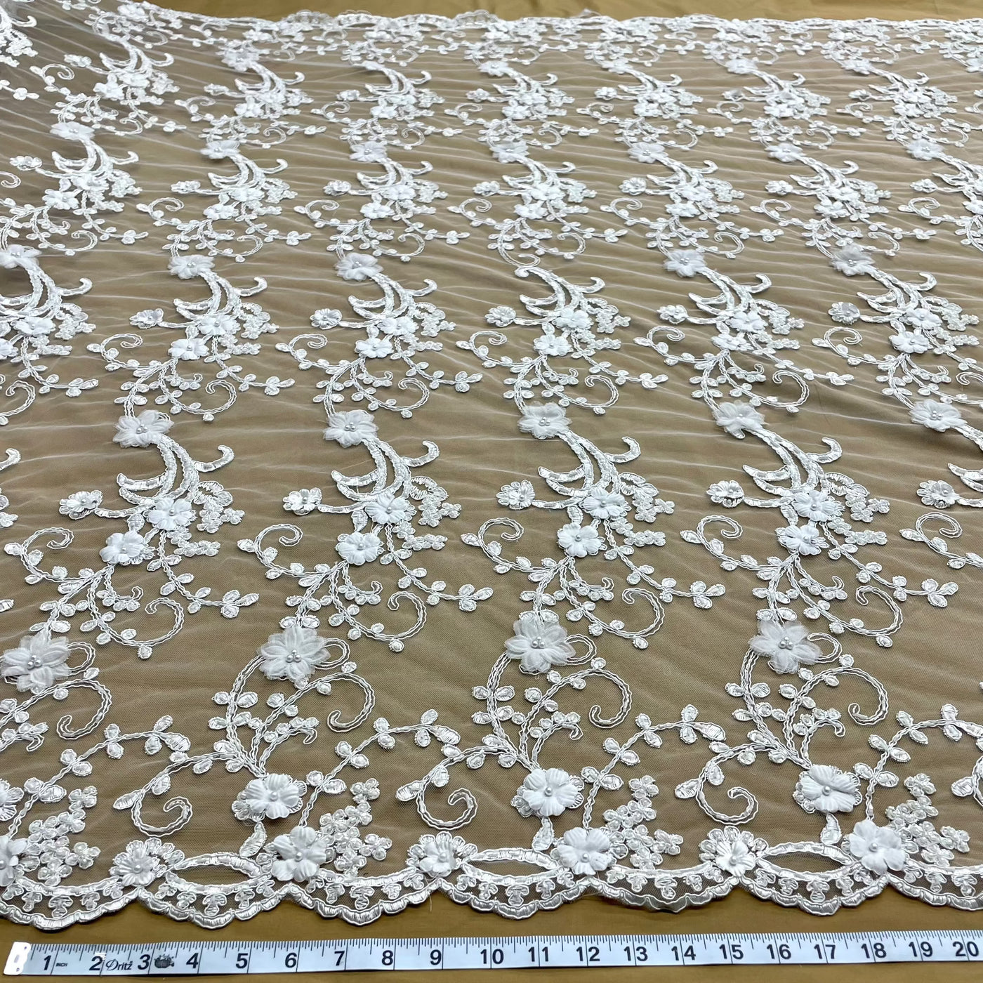 Beaded 3D Floral Lace Fabric Embroidered on 100% Polyester Net Mesh | Lace USA - GD-SG01