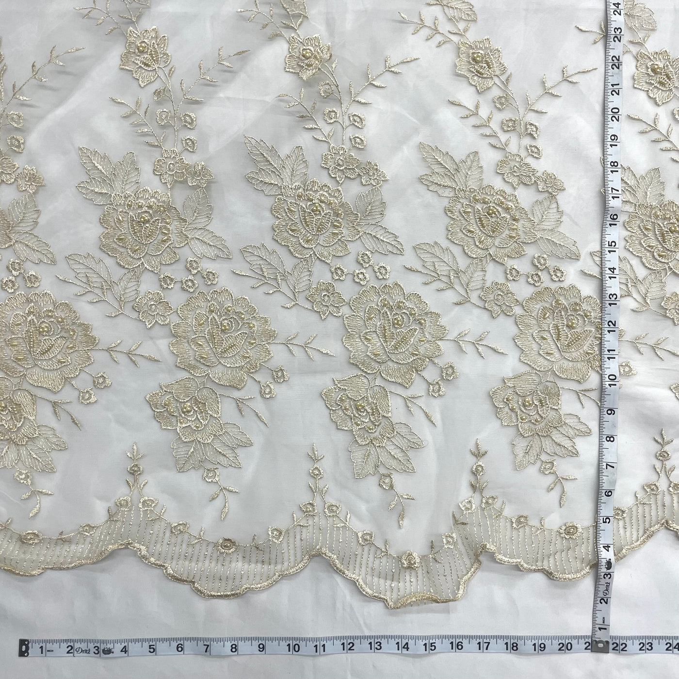 Beaded Lace Fabric Embroidered on 100% Polyester Net Mesh | Lace USA