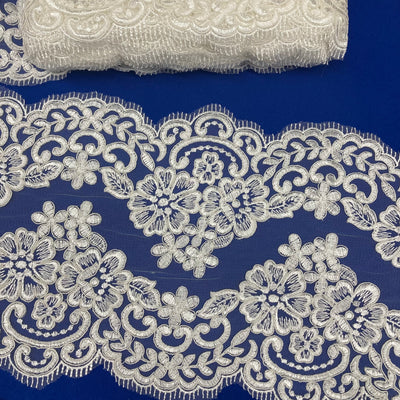 Corded & Embroidered Double Sided Trimming on Mesh Net Lace. Lace USA