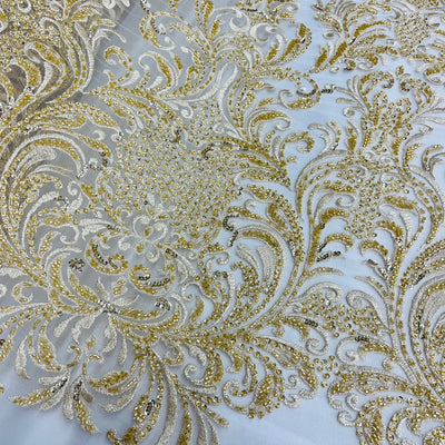 Beaded Lace Fabric Embroidered on 100% Polyester Net Mesh | Lace USA-GD-13267