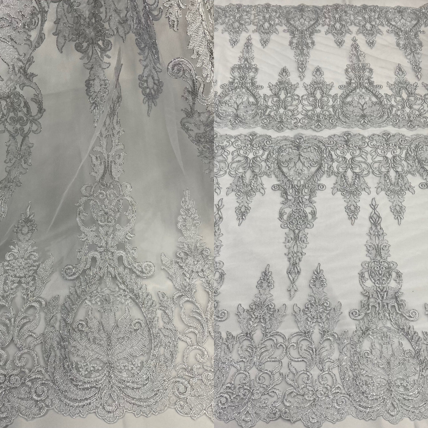 Corded Bridal Lace Fabric Embroidered on 100% Polyester Net Mesh | Lace USA