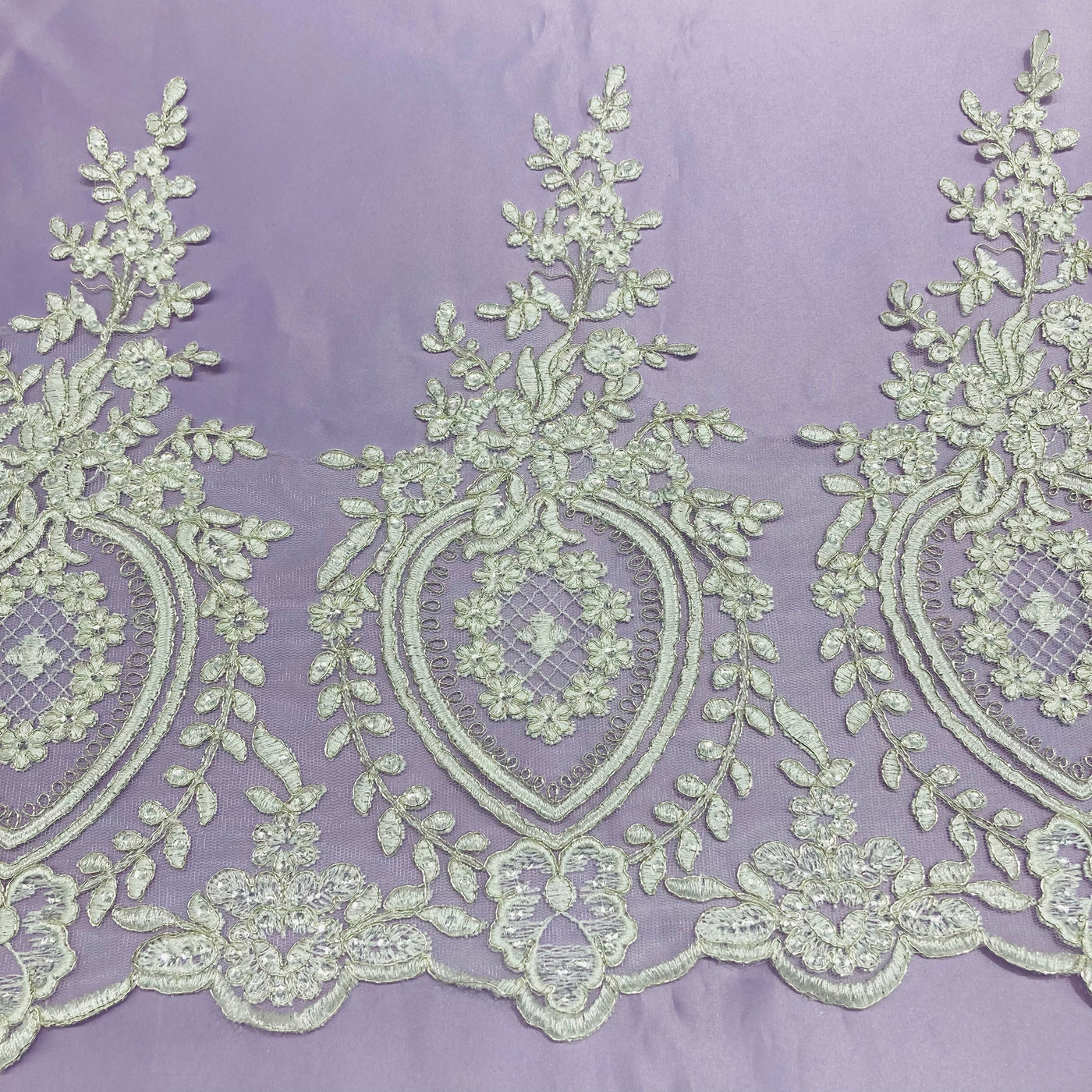 Beaded & Corded Lace Trimming Embroidered on 100% Polyester Net Mesh | Lace USA