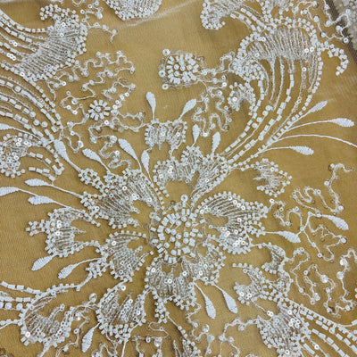 Beaded Lace Fabric Embroidered on 100% Polyester Net Mesh | Lace USA