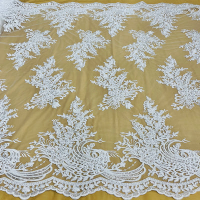 Beaded & Corded Bridal Lace Fabric Embroidered on 100% Polyester Net Mesh | Lace USA 