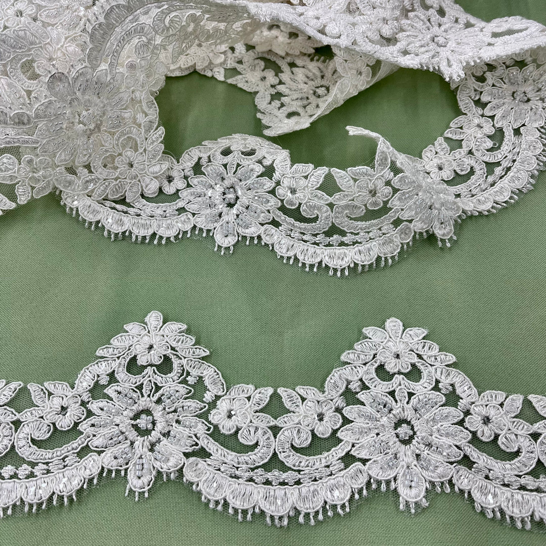 Beaded & Corded Lace Trimming Embroidered on 100% Polyester Net Mesh | Lace USA