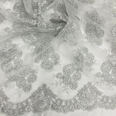 Corded Bridal Lace Fabric Embroidered on 100% Polyester Net Mesh. Lace USA