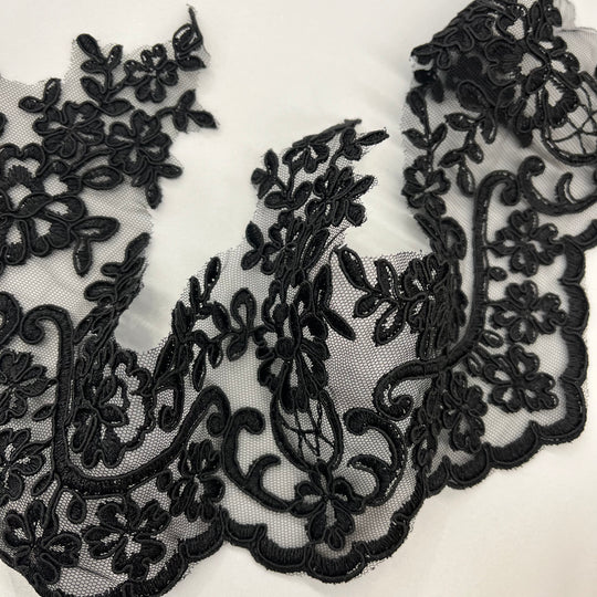 Corded Lace Trimming Embroidered on 100% Polyester Net Mesh | Lace USA