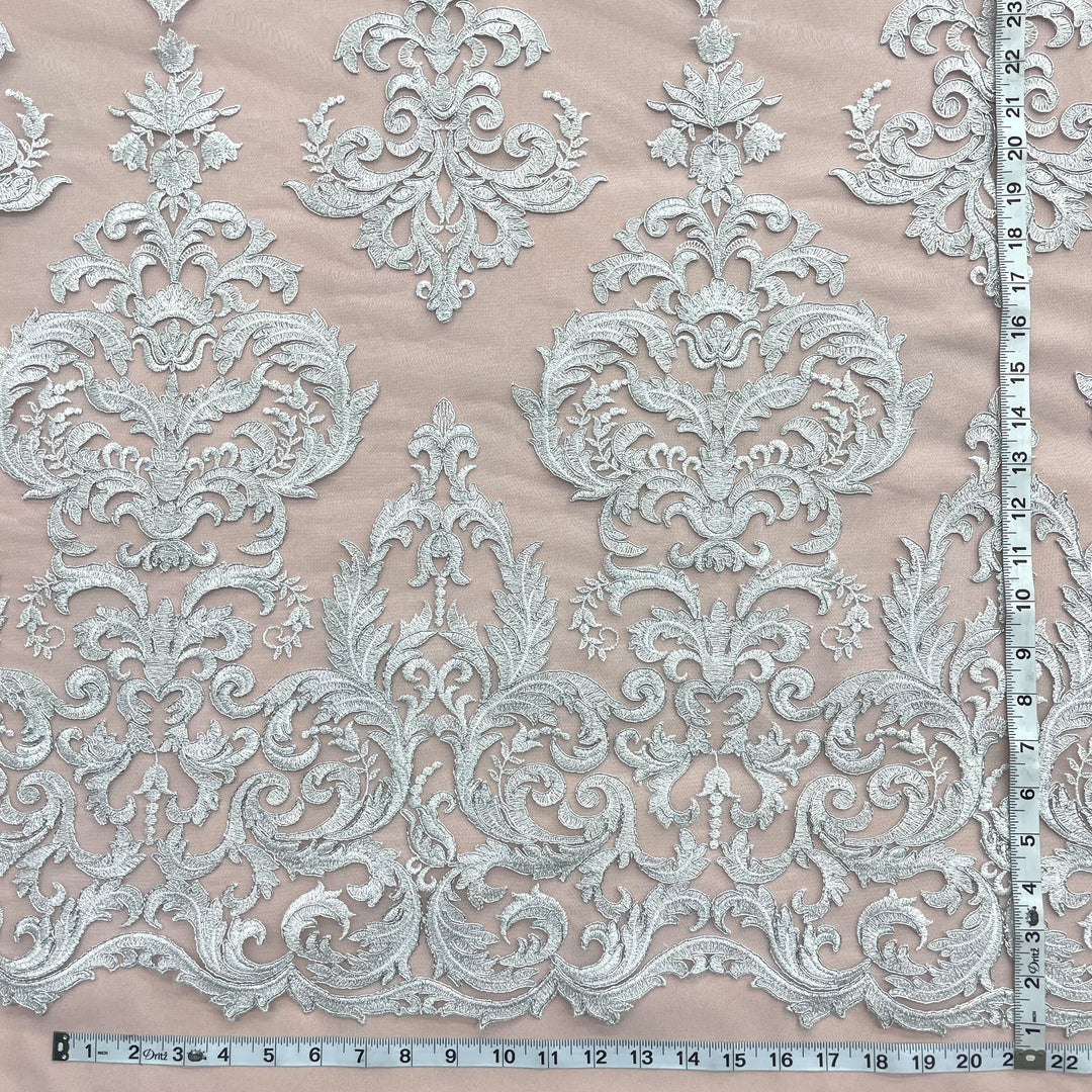 Corded Bridal Lace Fabric Embroidered on 100% Polyester Net Mesh | Lace USA