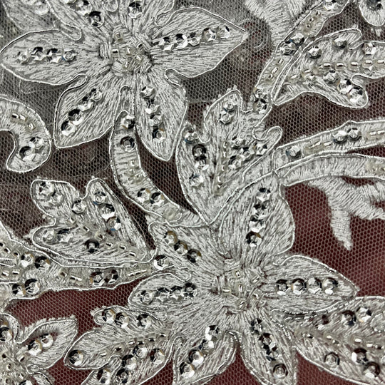 Beaded & Corded Bridal Fabric Lace Embroidered on 100% Polyester Net Mesh | Lace USA