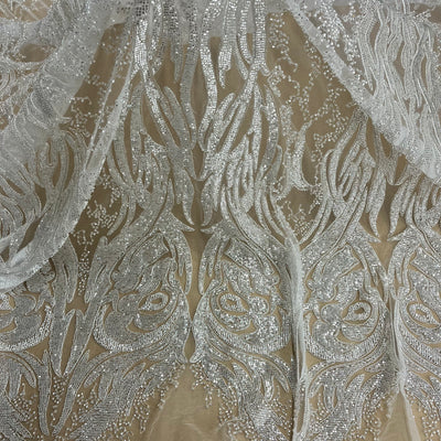 Beaded & Corded Bridal Lace Fabric Embroidered on 100% Polyester Net Mesh | Lace USA