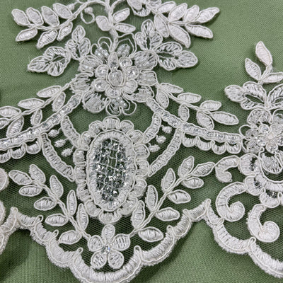 Beaded & Corded Lace Trimming Embroidered on 100% Polyester Net Mesh | Lace USA