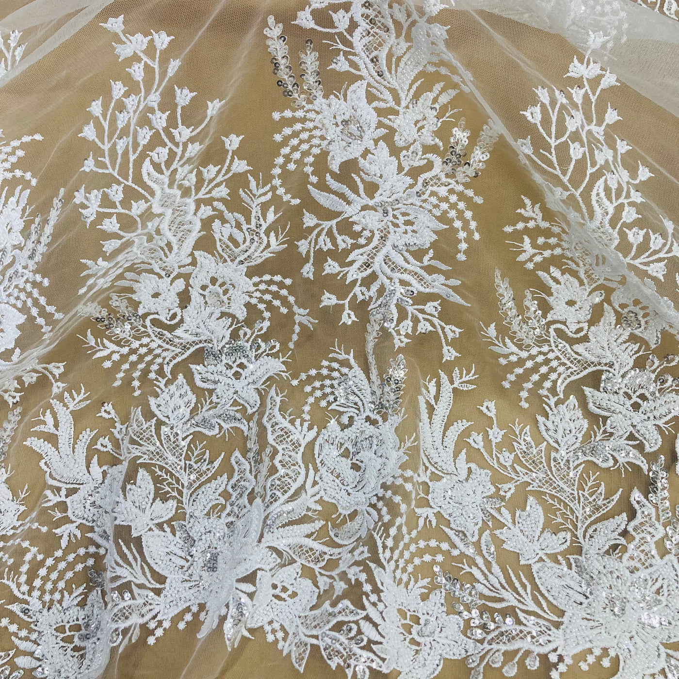 Beaded Lace Fabric Embroidered on 100% Polyester Net Mesh | Lace USA