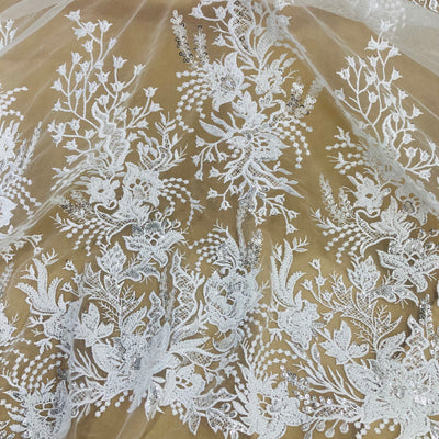 Beaded Lace Fabric Embroidered on 100% Polyester Net Mesh | Lace USA