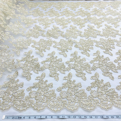 Corded Bridal Lace Fabric Embroidered on 100% Polyester Net Mesh | Lace USA - 95409W