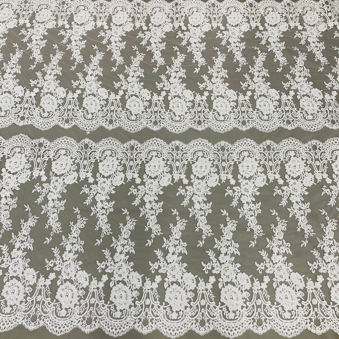 Beaded & Corded Bridal Lace Fabric Embroidered on 100% Polyester Net Mesh | Lace USA