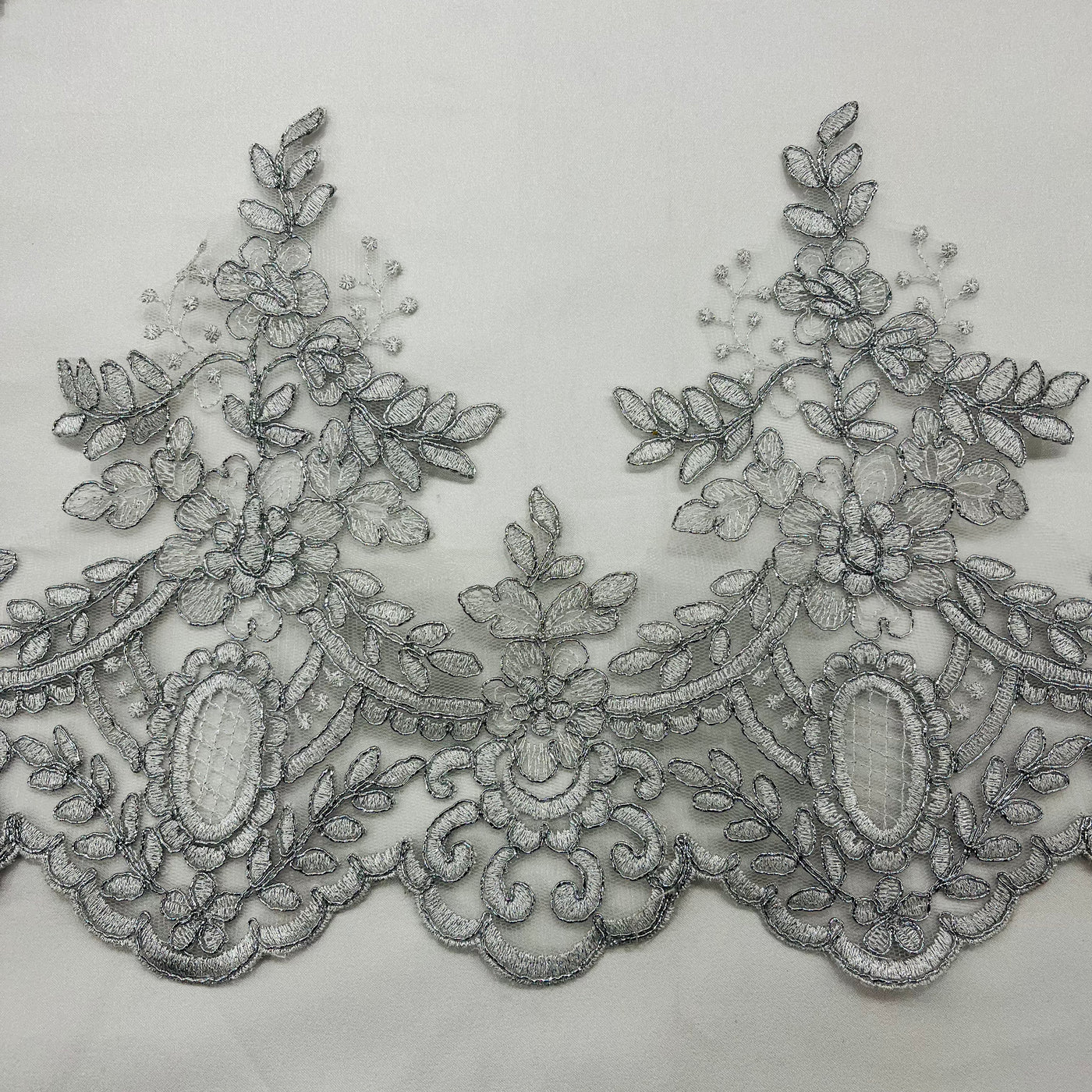 Corded Lace Trimming Embroidered on 100% Polyester Net Mesh | Lace USA