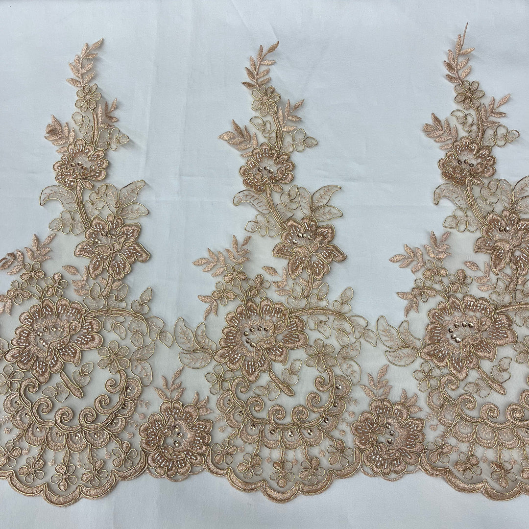 Beaded & Corded Lace Trimming Embroidered on 100% Polyester Net Mesh | Lace USA