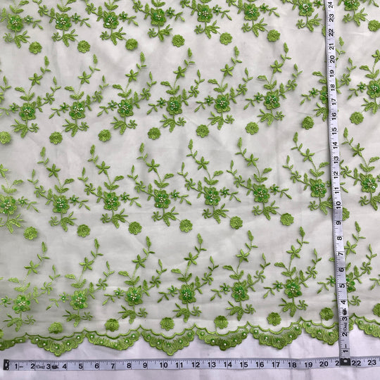 Beaded Lace Fabric Embroidered on 100% Polyester Net Mesh | Lace USA