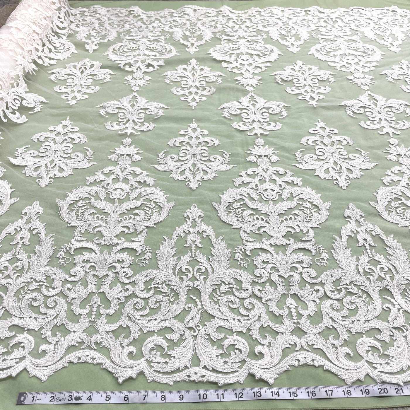 Corded Bridal Lace Fabric Embroidered on 100% Polyester Net Mesh | Lace USA