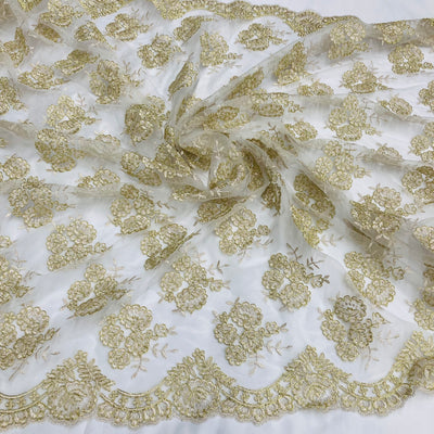 Corded Bridal Lace Fabric Embroidered on 100% Polyester Net Mesh. Lace USA