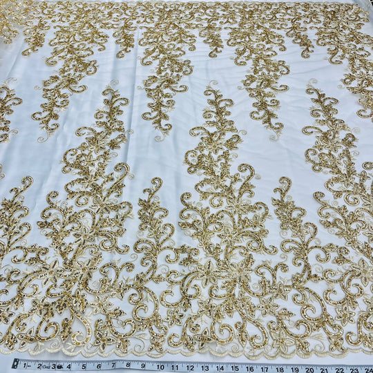 Beaded & Corded Bridal Fabric Lace Embroidered on 100% Polyester Net Mesh | Lace USA