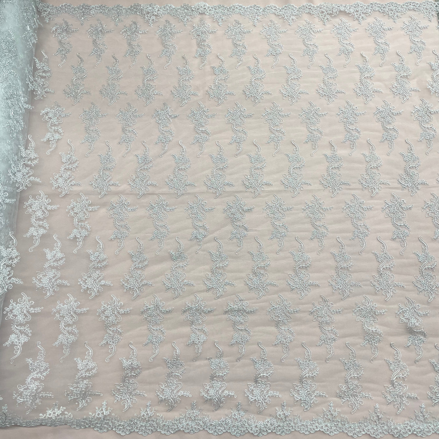 Corded Bridal Lace Fabric Embroidered on 100% Polyester Net Mesh | Lace USA