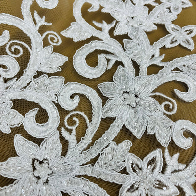 Beaded & Corded Bridal Fabric Lace Embroidered on 100% Polyester Net Mesh | Lace USA