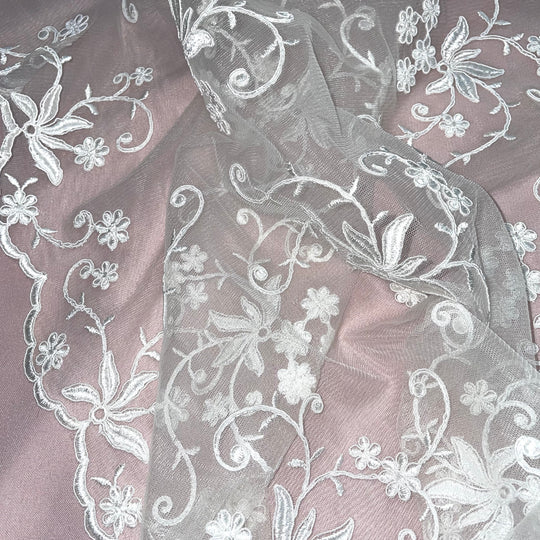 Corded Bridal Lace Fabric Embroidered on 100% Polyester Net Mesh | Lace USA
