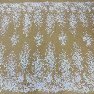 Beaded Lace Fabric Embroidered on 100% Polyester Net Mesh | Lace USA