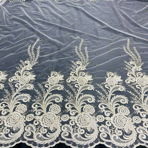 Beaded & Corded Bridal Lace Fabric Embroidered on 100% Polyester Net Mesh | Lace USA