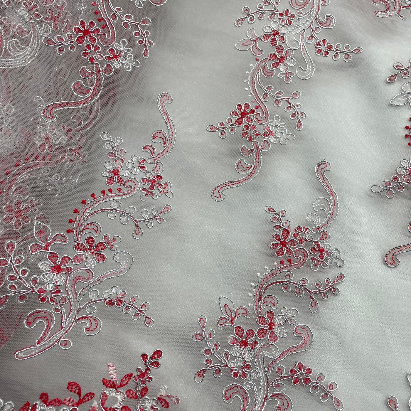 Corded Bridal Lace Fabric Embroidered on 100% Polyester Net Mesh | Lace USA