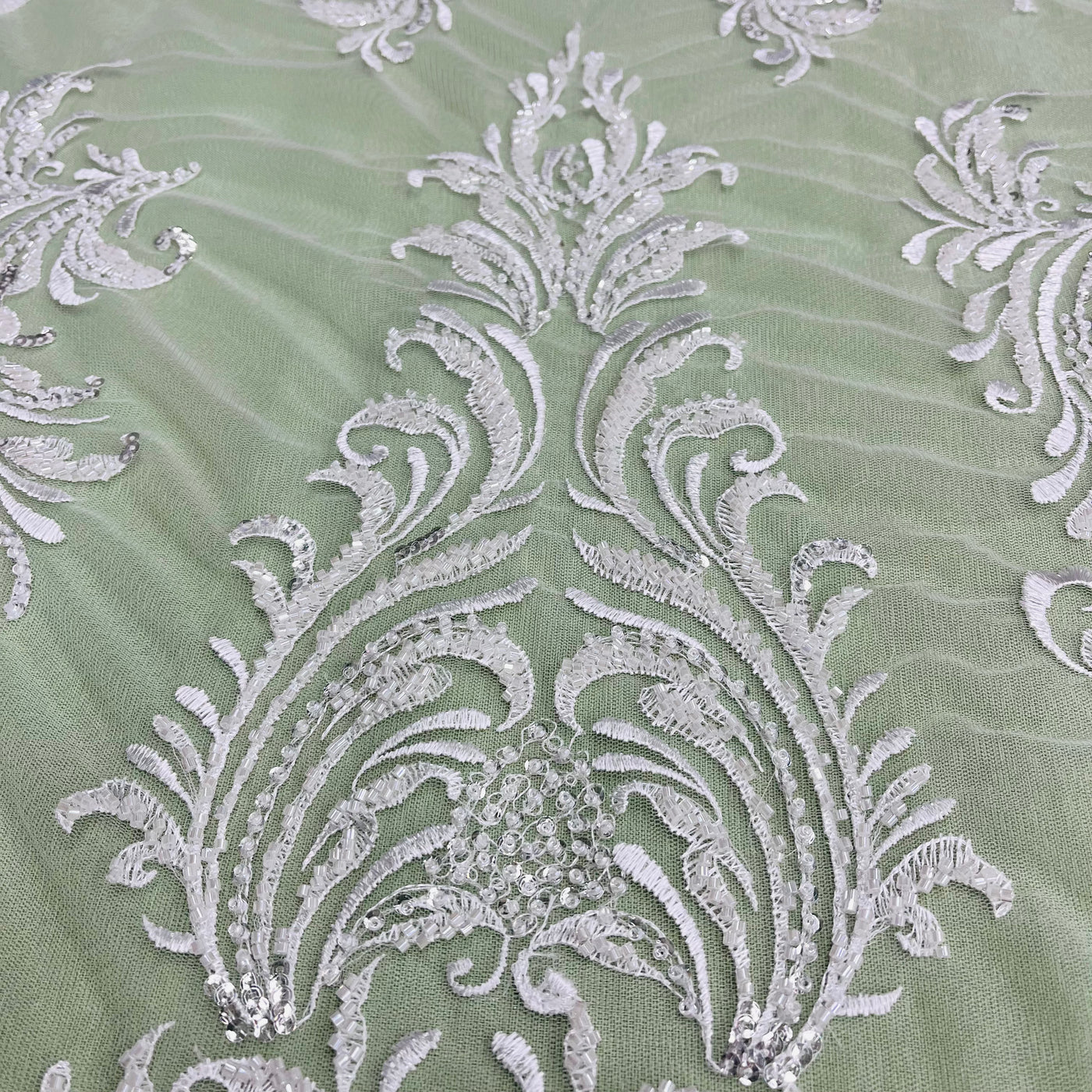 Beaded Lace Fabric Embroidered on 100% Polyester Net Mesh | Lace USA-GD-13267