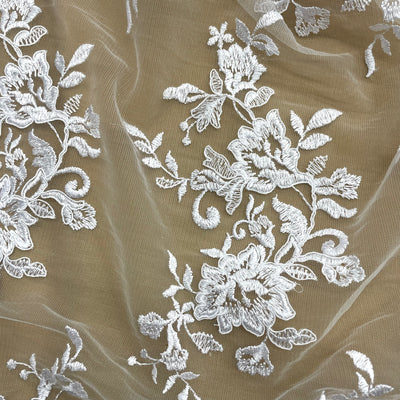 Corded Bridal Lace Fabric Embroidered on 100% Polyester Net Mesh | Lace USA - 97154W