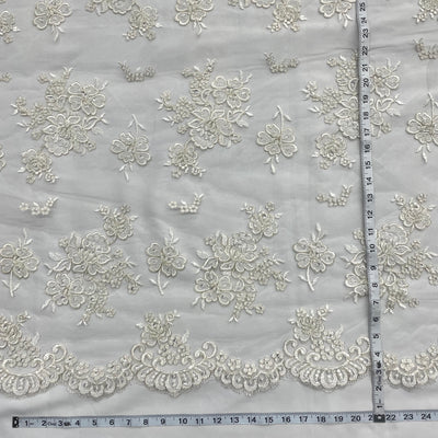 Beaded Lace Fabric Embroidered on 100% Polyester Net Mesh | Lace USA