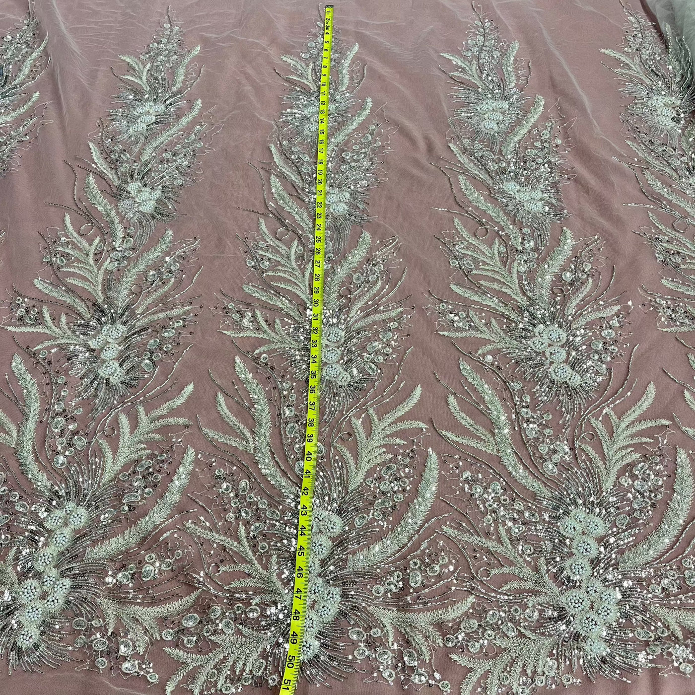 Beaded Lace Fabric Embroidered on 100% Polyester Net Mesh | Lace USA - GD-220712 Antique Silver