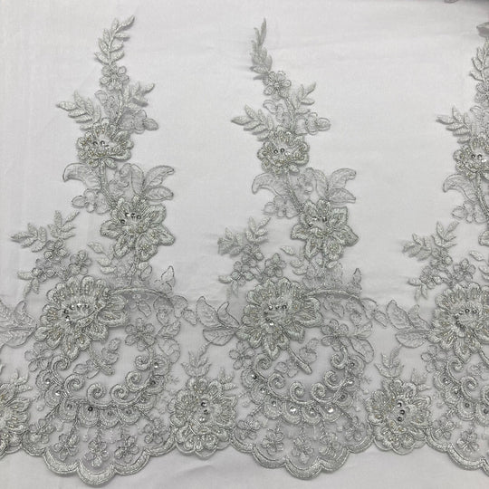 Beaded & Corded Lace Trimming Embroidered on 100% Polyester Net Mesh. Lace USA