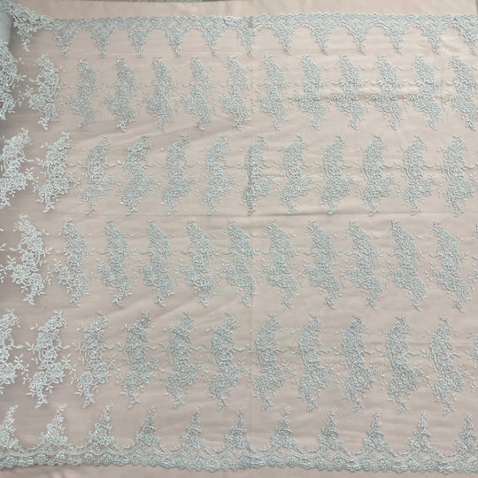 Corded Bridal Lace Fabric Embroidered on 100% Polyester Net Mesh | Lace USA