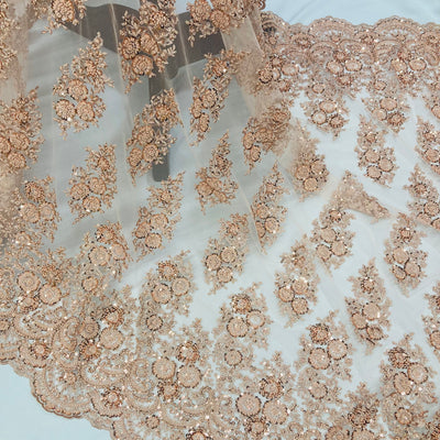 Embroidered & Beaded Net Mesh Fabric with Beads. Lace USA